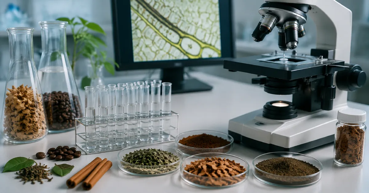 میکروسکوپ آزمایشگاهی و بررسی اصالت پودرهای گیاهی مانند قهوه، چای و دارچین