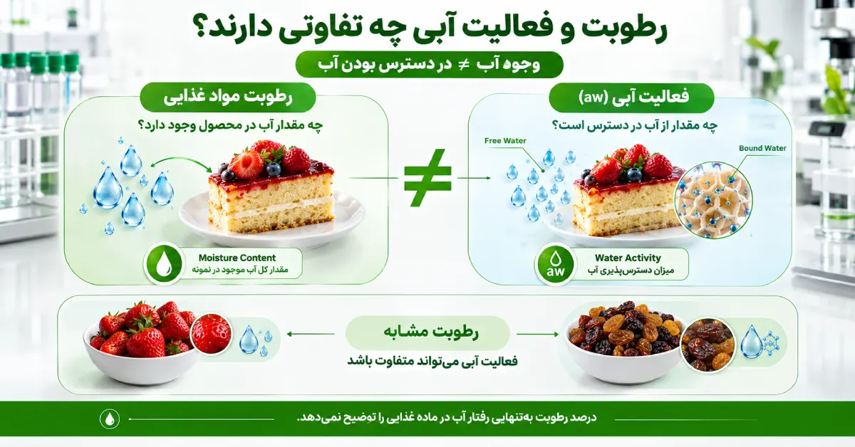 تفاوت رطوبت مواد غذایی و فعالیت آبی در میزان کل آب و آب در دسترس محصول